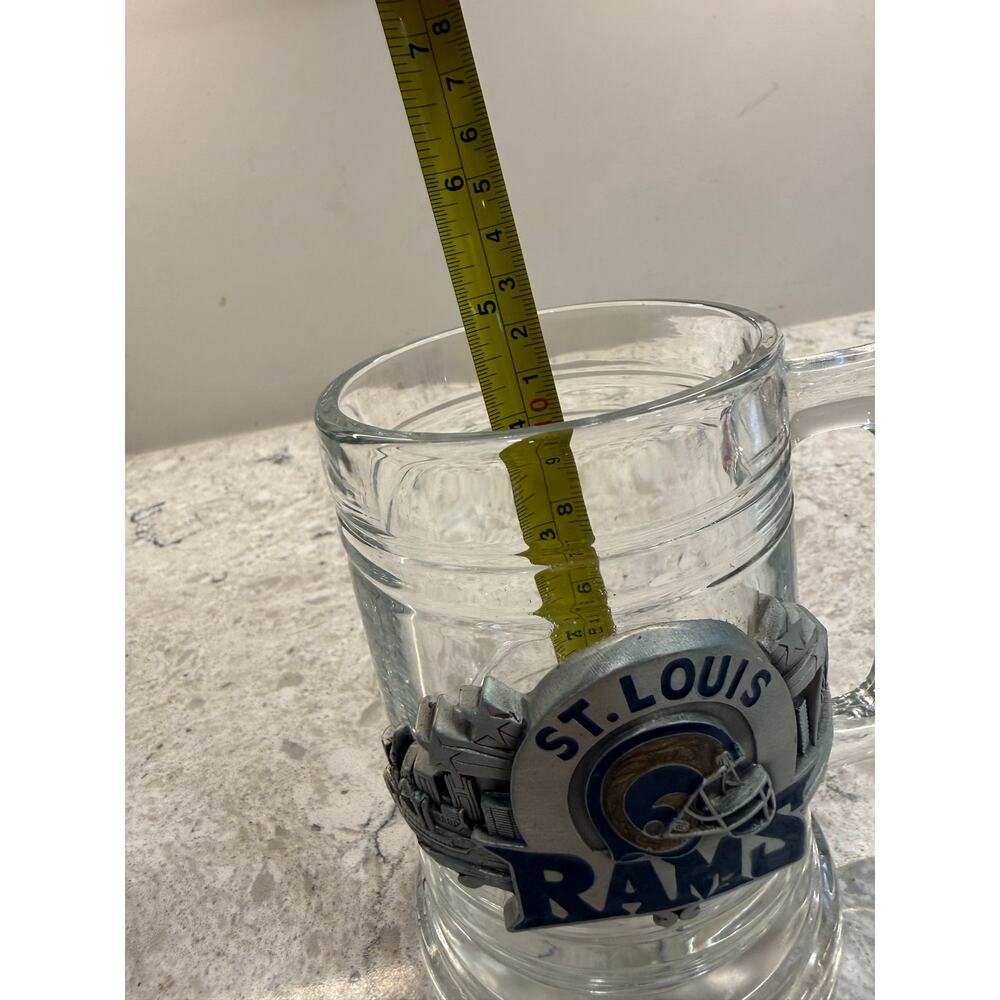 ST. LOUIS RAMS Heavy Glass Beer Mug Stein 3D Pewter Emblem NFL - Picture 8 of 8